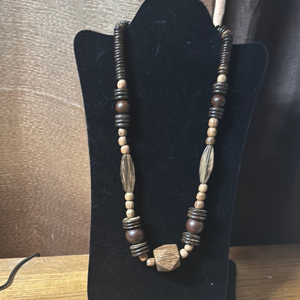 Boho Tribal Wooden Abstract Statement Necklace